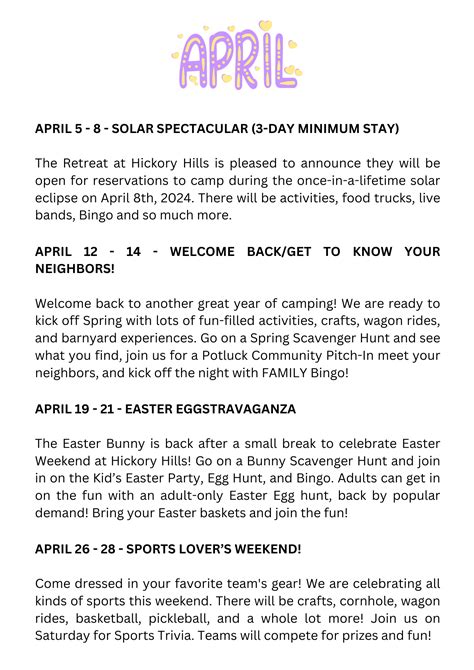 Calendar of Events » Hickory Hills Camp and Resort