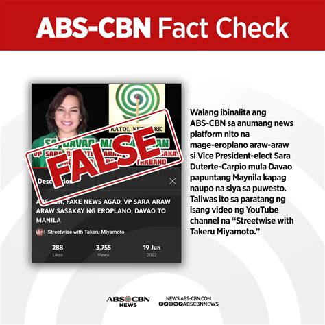 Fact Check Abs Cbn Walang Sinabing Mag Eeroplano Si Sara Duterte Araw