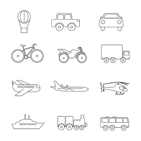 Premium Vector Set Of Transportation Icons Car Plane Truck Bus Train