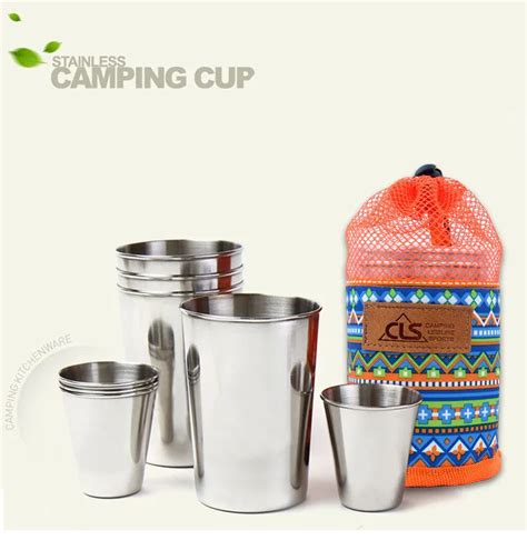 Stainless Steel Camping 8 Cups Set Outdoor Picnic Party Portable