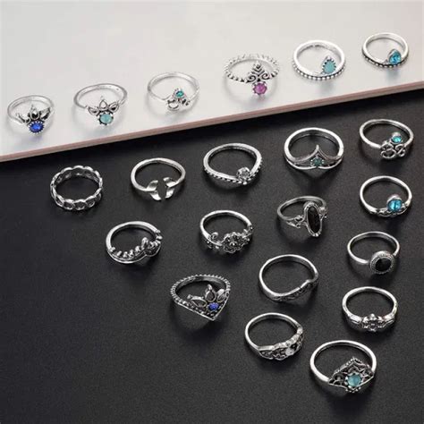 Dropship Pcs Knuckle Rings For Women Set Vintage Wave Star Crystal