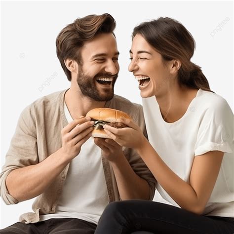 Pareja Feliz Comiendo Hamburguesas Juntos PNG Dibujos Gente