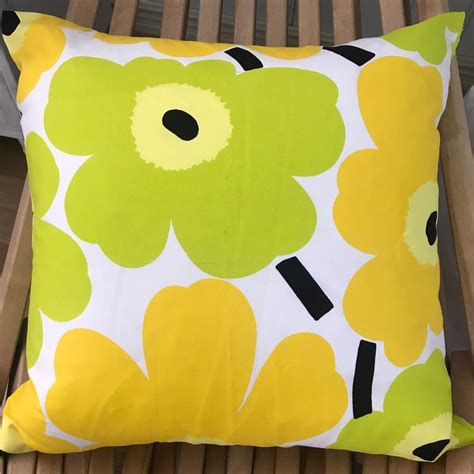 Yellow Pieni Unikko Fabric Pillow Cushion Case From Marimekko Etsy