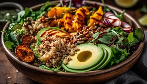 Tigela de salada saudável carne grelhada e quinoa gerada por ia