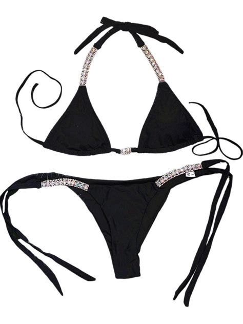 Kadınlar Seksi Mayo Şınav Bras Rhinestone Bikini Set Mayo M Fiyatı