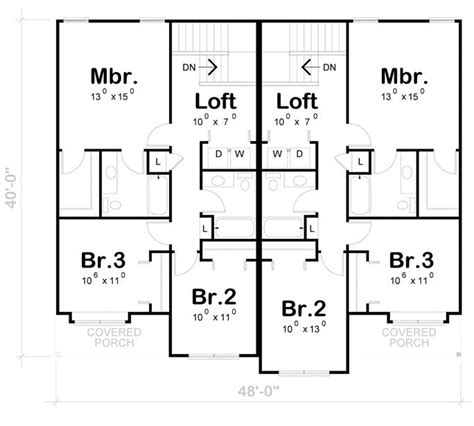 Traditional Duplex Plan Bedrm Sq Ft Per Unit Home