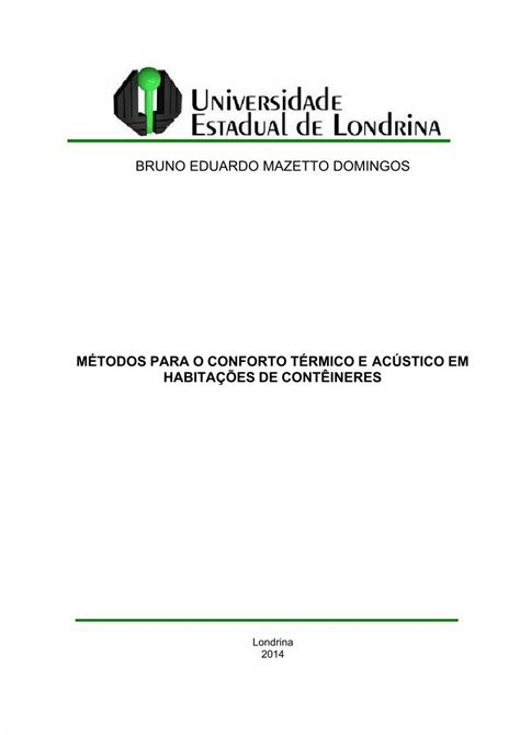 PDF Métodos Para o Conforto Térmico e Acústico Em Habitações de