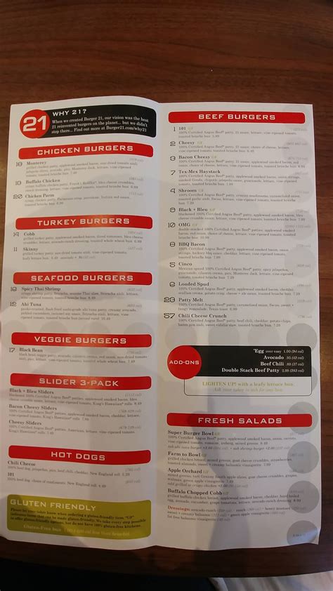 Menu at Burger 21 restaurant, Orlando, Conroy Rd