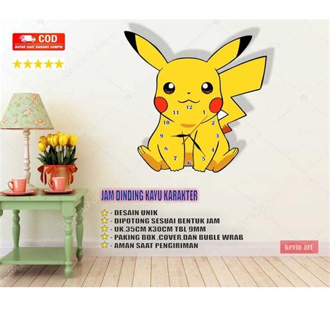 Jual Jam Dinding Unik Minimalis Karakter Pokemon Pikachu Animasi Anak