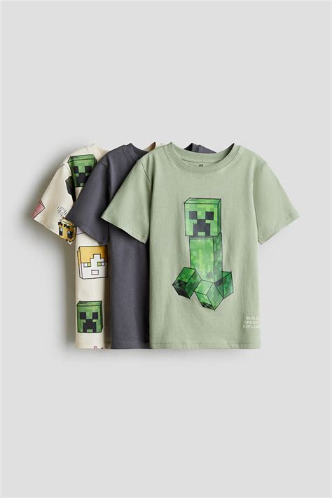 T Shirt Con Stampa 3 Pezzi Verde Kakiminecraft Bambino Handm It