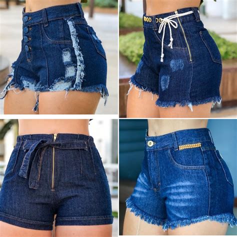 Kit Shorts Bermudas Jeans Sem Elastano Luxo Feminino Cintura Alta