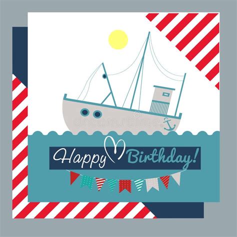 Carte Postale Marine Mobile Heureux Anniversaire Avec Bateau Base Cmyk