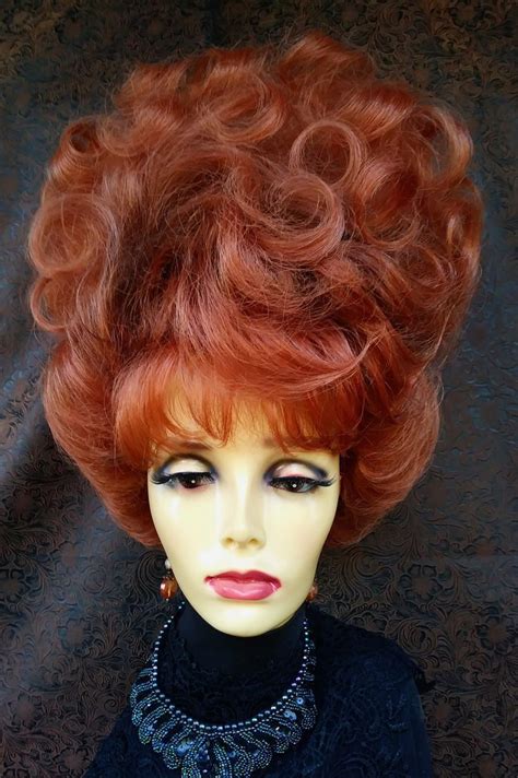 Drag Wigs Hair Brained Copper Red Bouffant Hairstyles With Bangs Halloween Fun Pageant