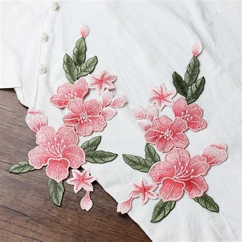 Pink Flower Embroidered Patches Para Vestuario Decorative Sew On