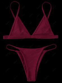 Cami Plunge String Bikini Set BURGUNDY Bikinis M ZAFUL