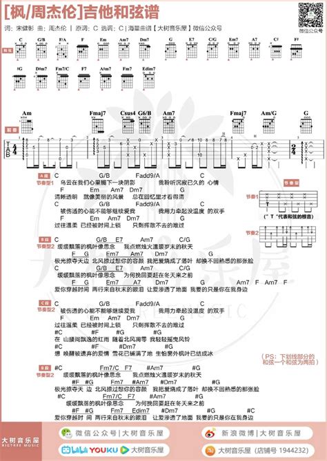 枫吉他谱 周杰伦 《枫》c调吉他六线谱 弹唱教学视频 乐谱猫