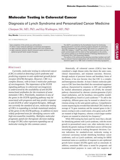 Pdf Molecular Testing In Colorectal Cancer Diagnosis Of Lynch