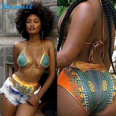 Activing Charming African Print Women Bikini Set Swimwear Push Up