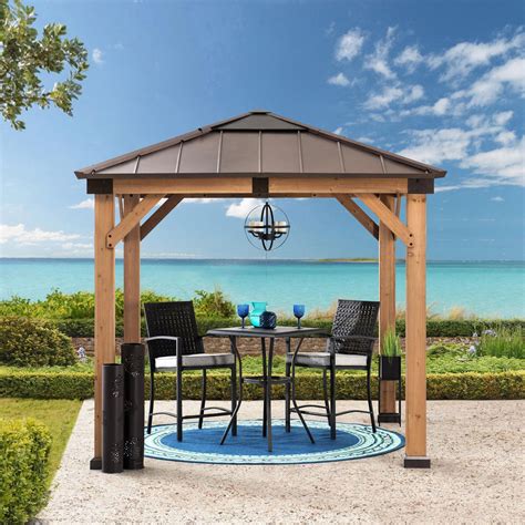 Sunjoy Pasadena 9 Ft X 9 Ft Cedar Framed Gazebo With Brown Steel And