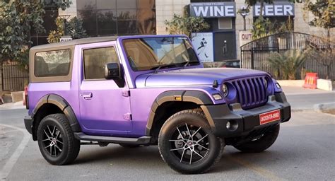 This Modified Mahindra Thar Gets A Purple Body Wrap And 18 Inch Alloys