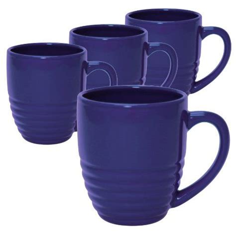 Chantal 20 Ounce Ceramic Ring Mugs Glossy Indigo Blue Set Of 4 Mugs