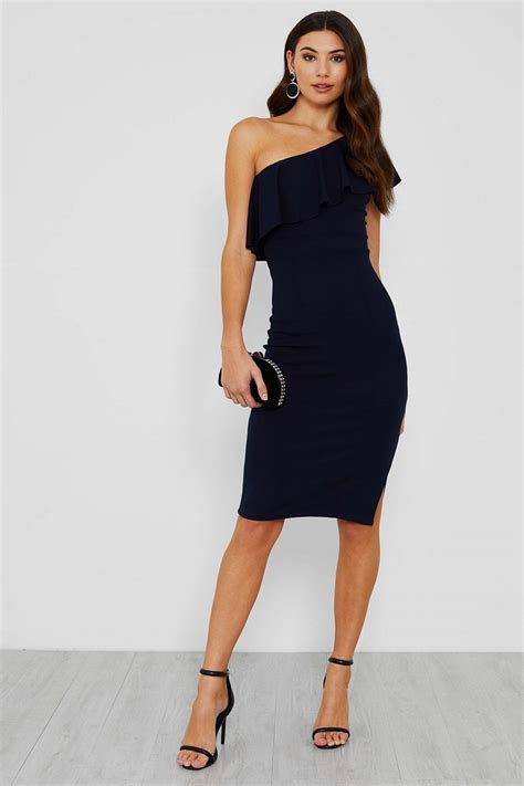 ONE SHOULDER RUFFLE SLIM FIT DRESS | WALG DRESS