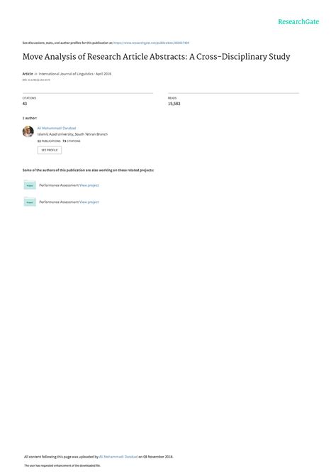 Move Analysis Of Research Article Abstracts A Cros See Discussions