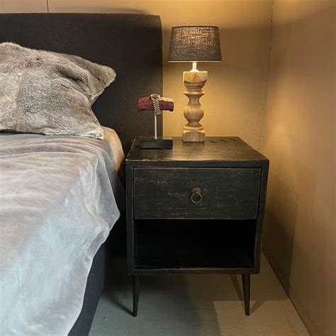 NK 122 Black Bedside Table With Drawer And Shelf Kleinmeubelen