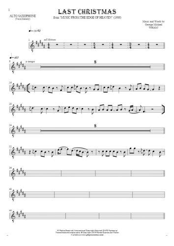 Last Christmas - Notes for tenor saxophone - melody line | PlayYourNotes