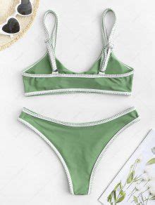 Zaful Whip Stitching Underboob Bikini Swimwear In Light Green Zaful