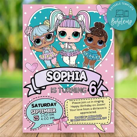 Printable Lol Surprise Doll Virtual Party Invitation Template Diy Bobotemp