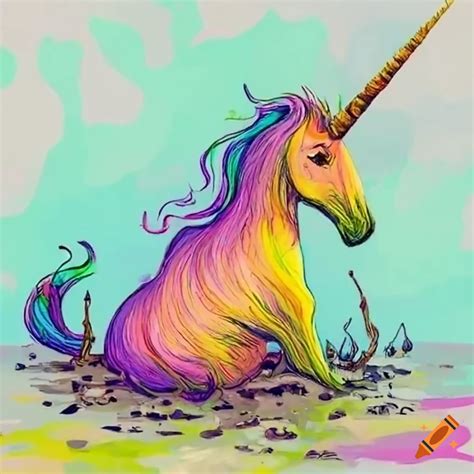 Colorful White Unicorn Stuck In A Muddy Swamp On Craiyon