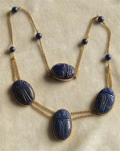 1920s Egyptian Revival Lapis Lazuli 14k Scarab Neckl Gem