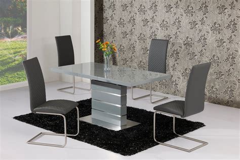 Extending Grey High Gloss Dining Table And 6 Grey Chairs