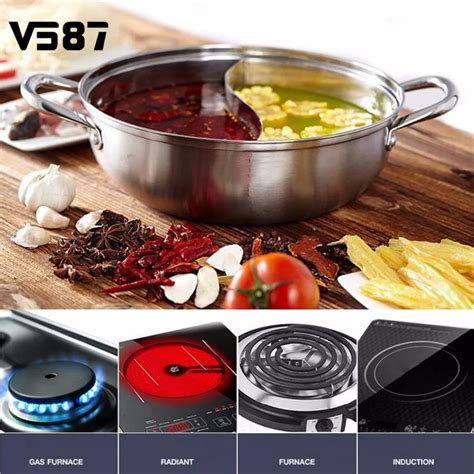 Cm Stainless Steel Hot Pot Shabu Shabu Dual Site Induction Gas Stove Compatible Home Kitchen