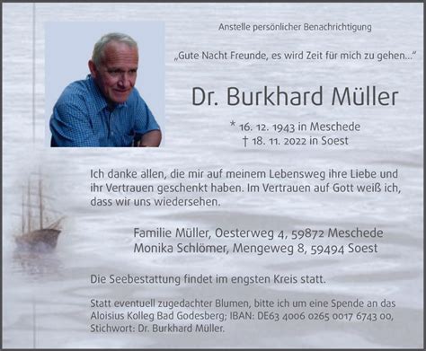 Traueranzeigen von Burkhard Müller Trauer in NRW de