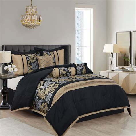 Nanshing Lincoln 7 Piece Black Gold King Comforter Set In The Bedding Sets Department At