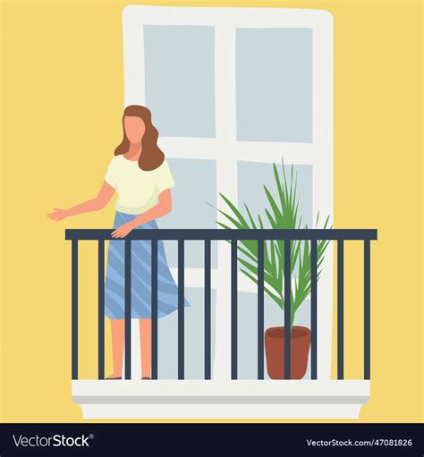 Woman Talking Standing On Balcony Cartoon Vector Image