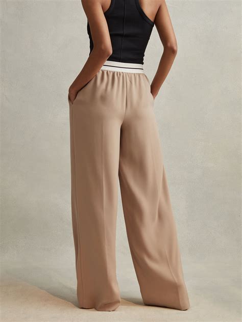 Wide Leg Elasticated Trousers In Stone Reiss