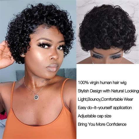 Short Curly Pixie Cut Wig For Black Women Human Hair Full Made