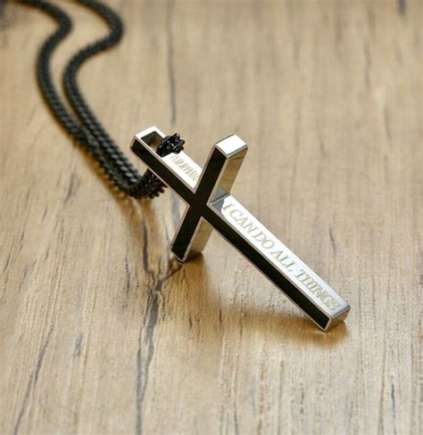 Black Inlay Silver Cross Necklaces For Men Super Thick I Can Etsy