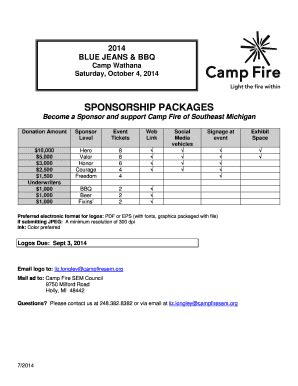 Fillable Online Campfiresem 2014 BBQ Sponsorship Descriptions Final