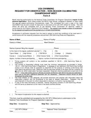 Fillable Online Usa Swimming Request For Observationnon Season Fax