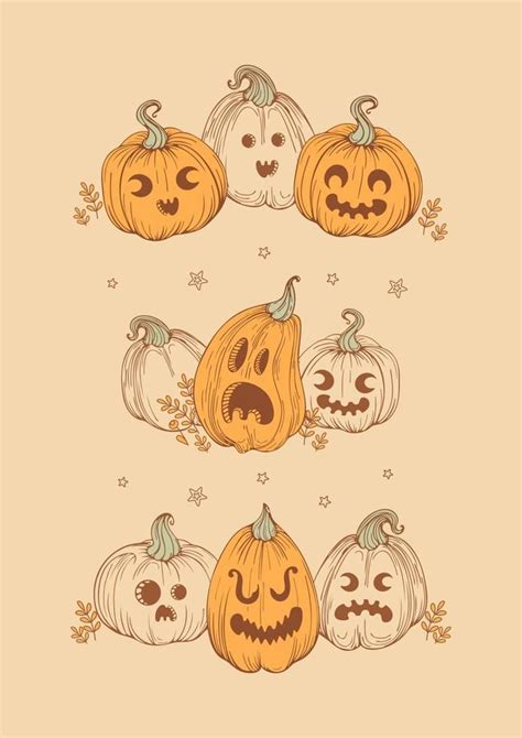 happy halloween. Jack o lantern. A set of vintage pumpkins with funny ...