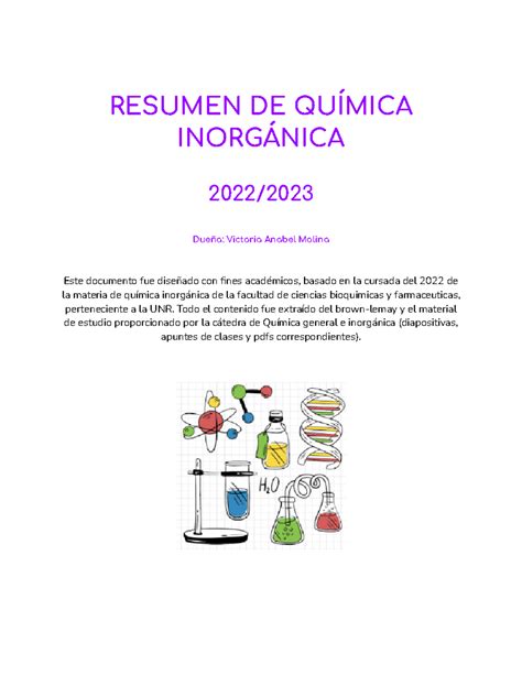 Resumen Quimica inorganica 2022 RESUMEN DE QUÍMICA INORGÁNICA 2022