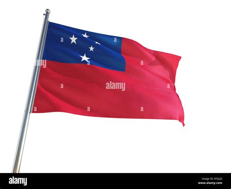 Samoa National Flag Waving In The Wind Isolated White Background High