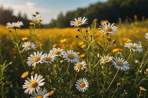 Premium Photo Daisies In A Field Of Goldenrod