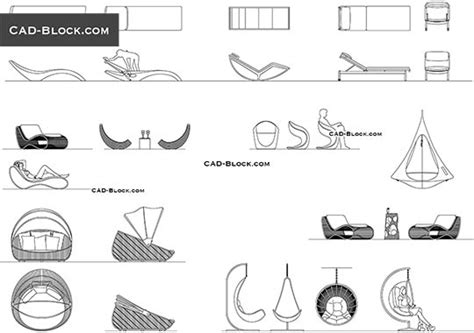 Chaise Lounge CAD blocks, free AutoCAD drawings download