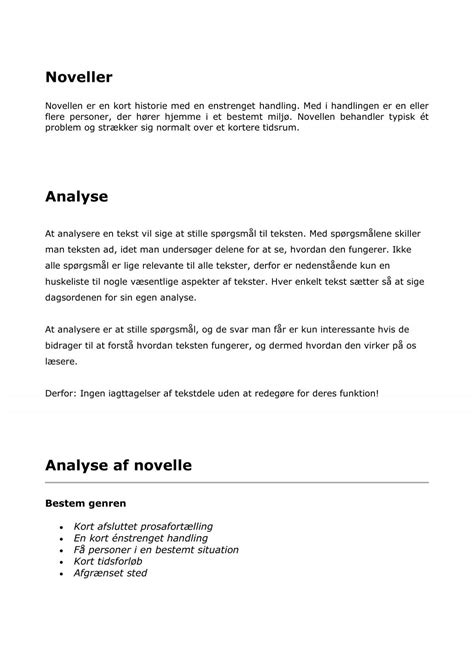 Noveller Analyse Analyse Af Novelle