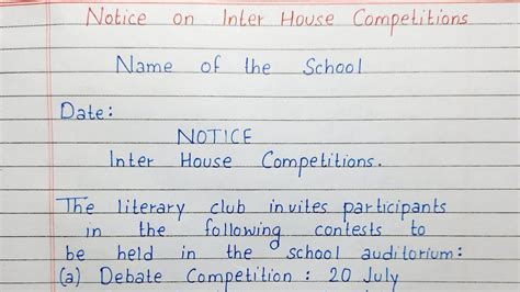 Write A Nptice On Inter House Competitions Notice Writing Youtube